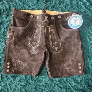 German Lederhosen Shorts Suede Leather Oktoberfest Embroidered Size 40